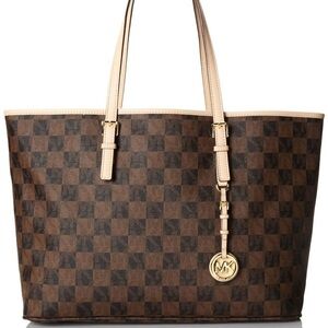 Michael Kors Brown Checkered Tote Bag